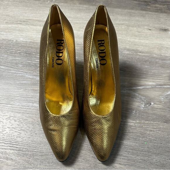 Rodo Gold Textured Heels Made in Italy - Picture 2 of 12